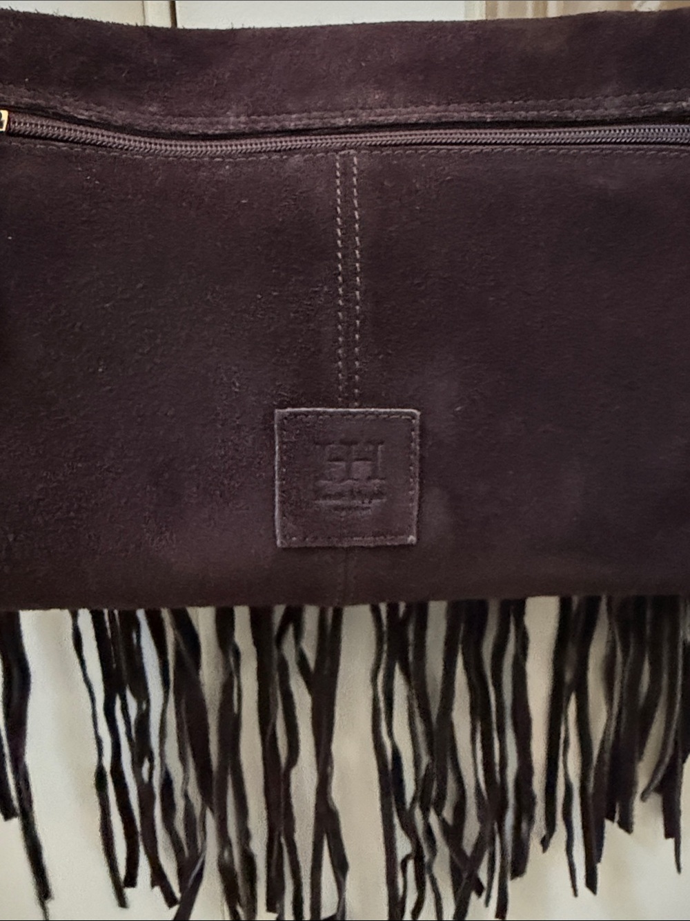 Haute Hippie Women’s Dark Brown Genuine Suede Grommet Fringe Flap Crossbody Bag - Picture 8 of 10